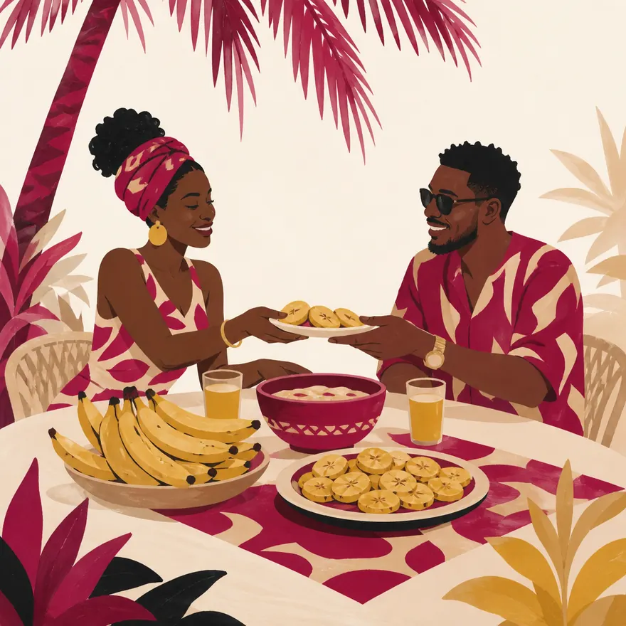 Un brunch de bananes et de jus partagé en plein air